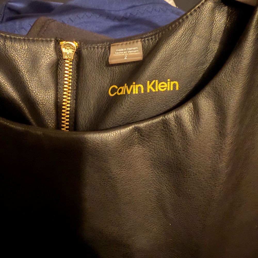 Calvin Klein Black Sleeveless Faux-Leather Midi Dress - Picture 3 of 4